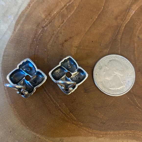 RETIRED James Avery Basketweave Square Earrings with French Clip Backs, Sterling - Picture 2 of 2